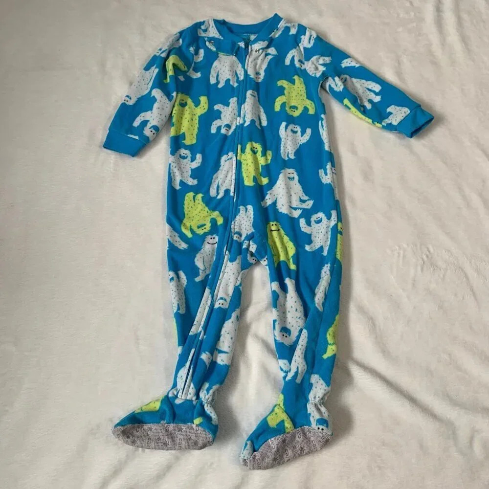 5/$25 Carter's Footed Pajamas Kids‎ 24 Months Blue Yeti Fleece Sleeper One Piece